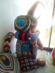 Crochet owl, part of a bigger piece that covers the entrance to the gallery. Fun!